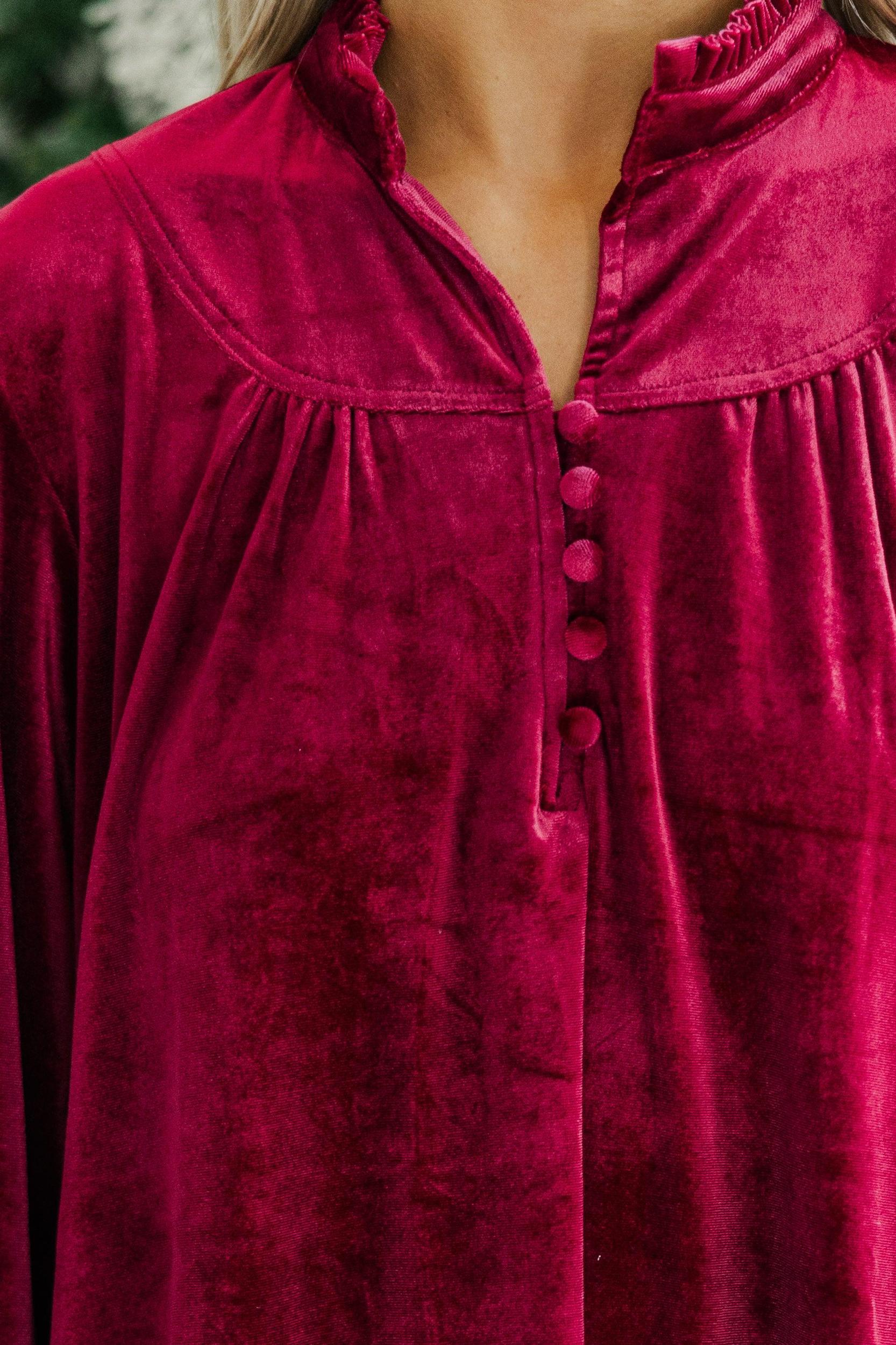 Look Into It Burgundy Red Velvet Blouse Female Product Image