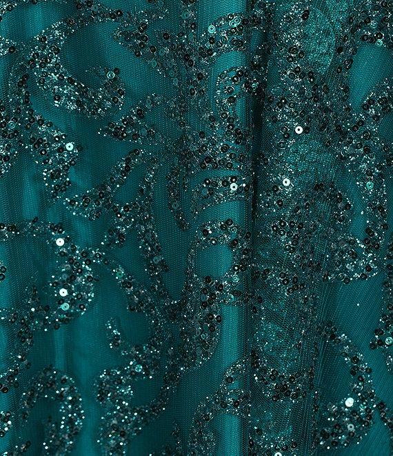 Blondie Nites Glitter Patterned Scoop Neck Lace Up Tie Back Party Dress Product Image