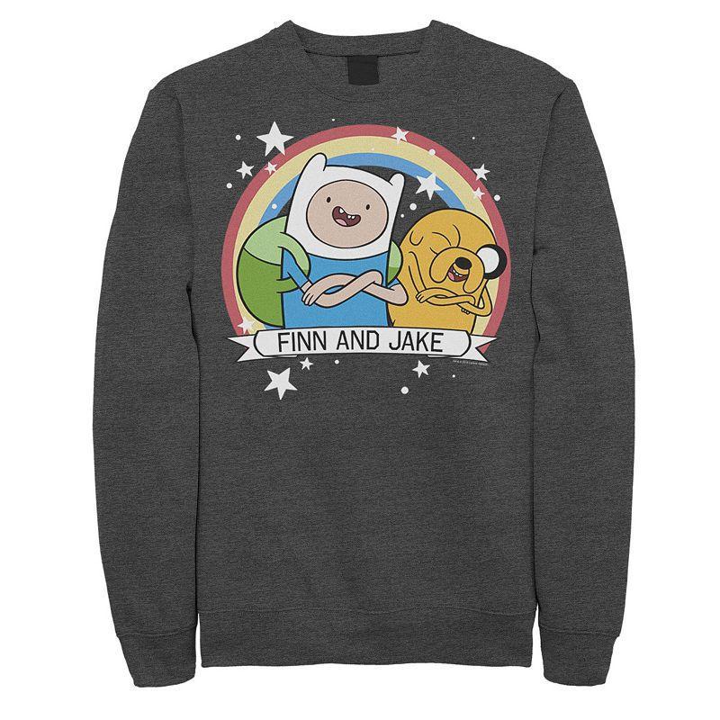 Men's Cartoon Network Adventure Time Finn & Jake Rainbow Banner Fleece, Size: Large, Black Product Image