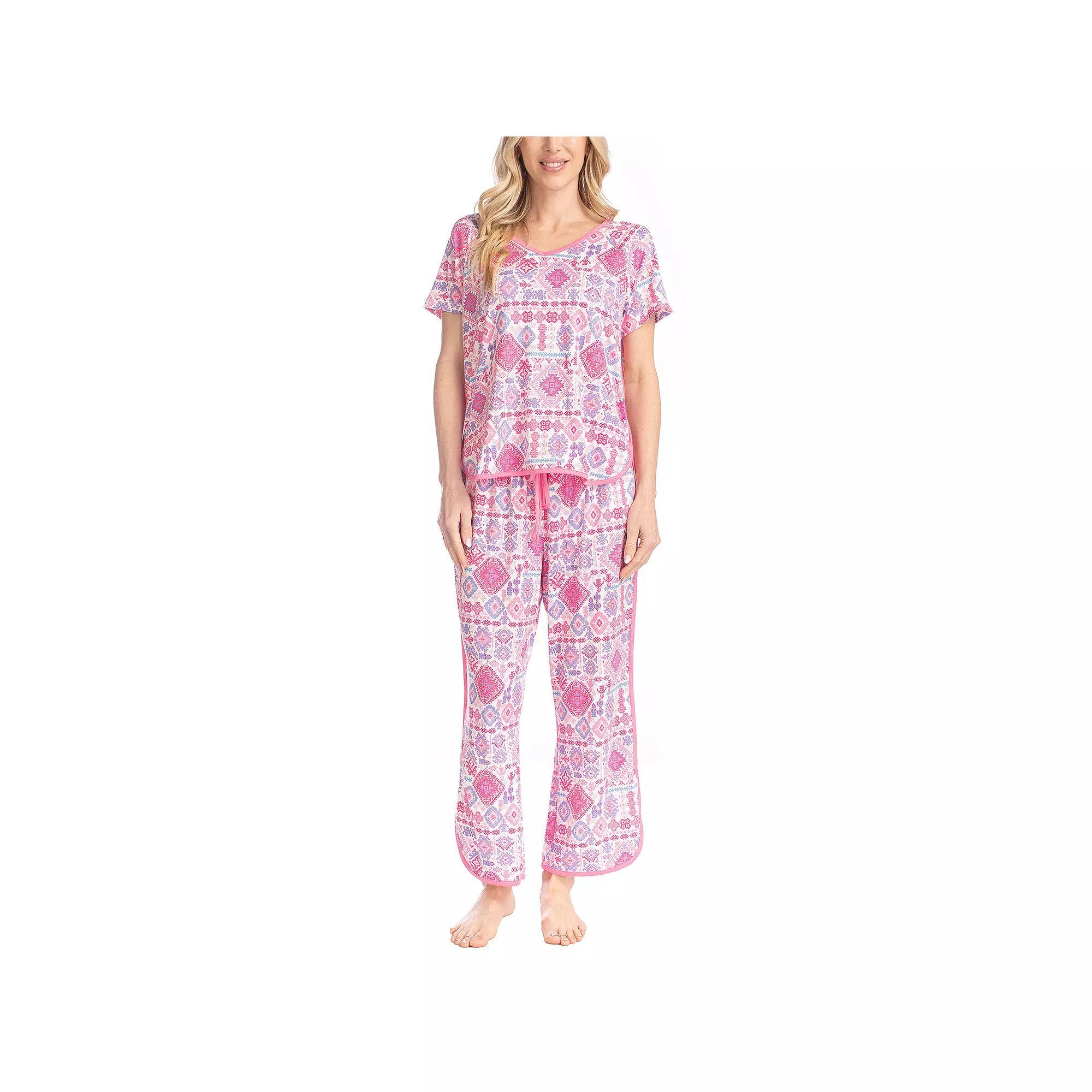 Women's MUK LUKS Fun in the Sun Pajama Top & Pajama Pants Set, Size: Medium, Pink Ikat Product Image