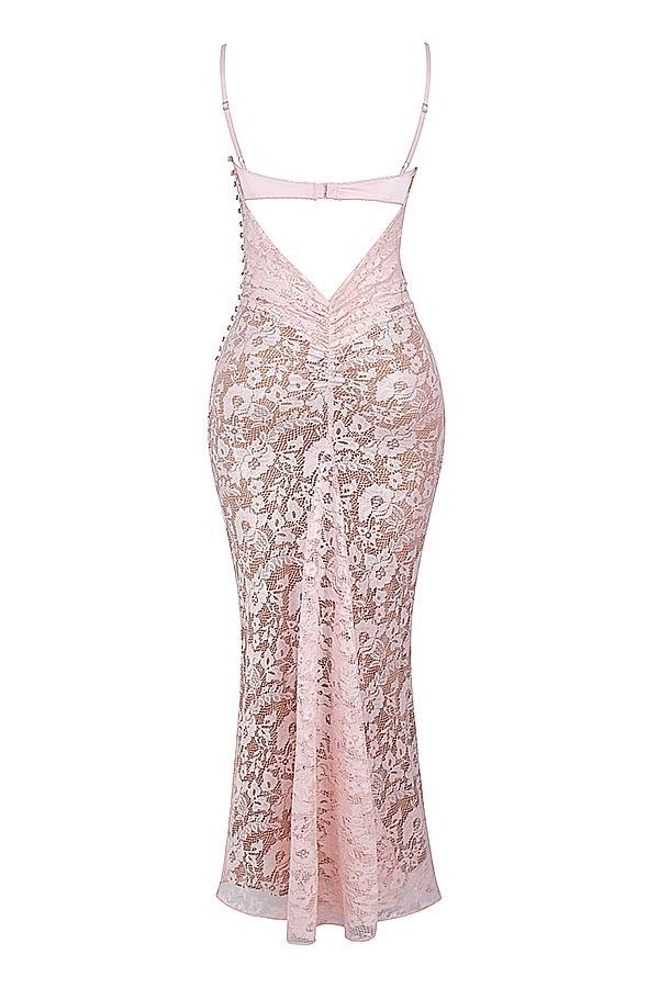 Azzurra Rose Pink Lace Godet Gown Product Image