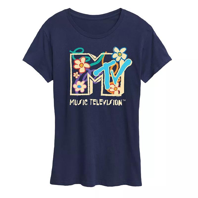Womens MTV Drawn Floral Logo Graphic Tee Product Image