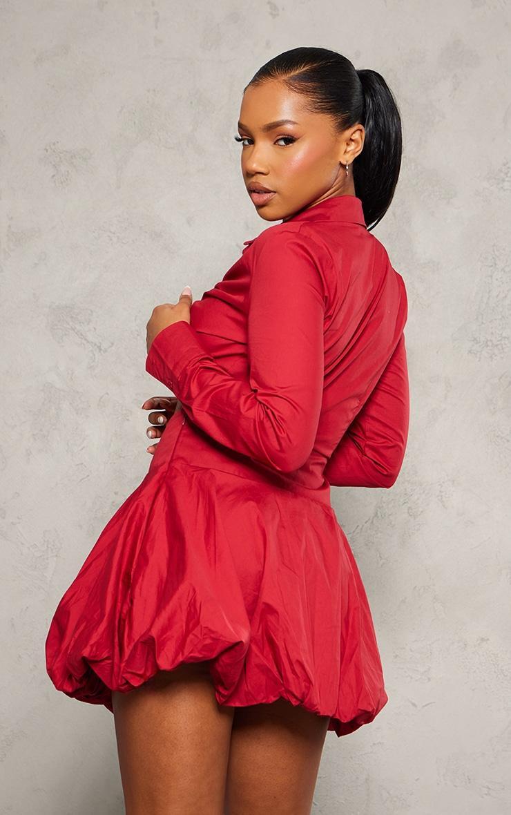 Red Ruched Cut Out Detail Puffball Dress Product Image