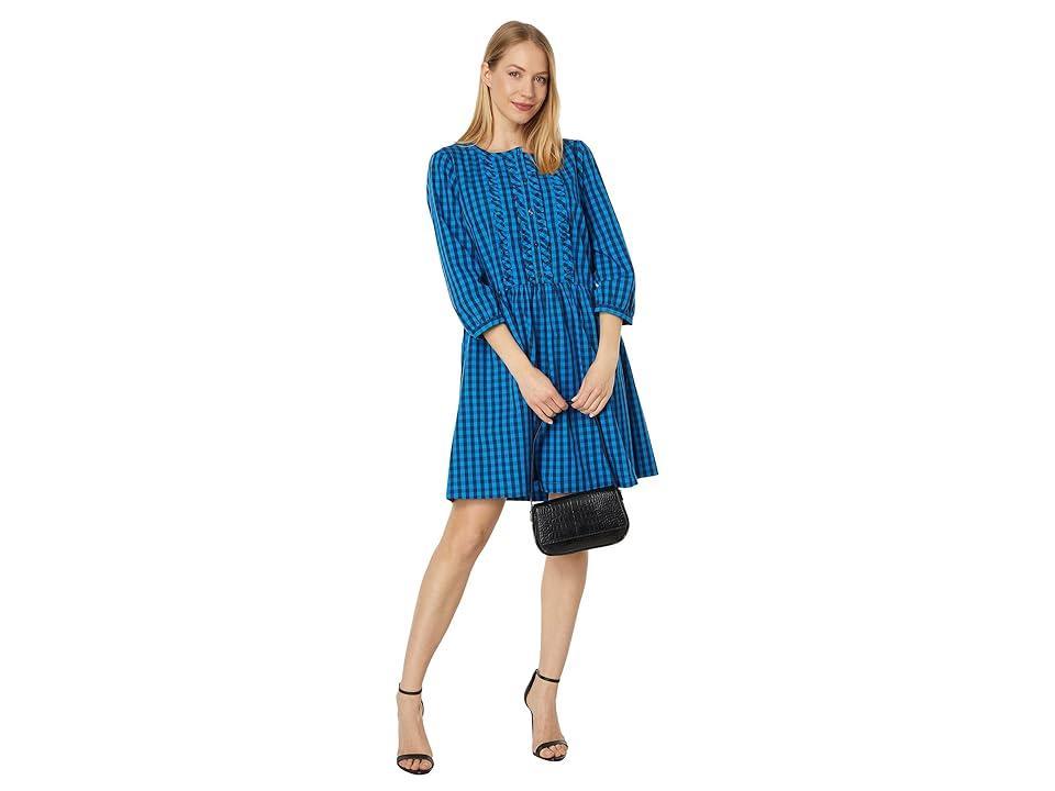 Draper James Plus Size Ruffle Placket Shift in Blue Gingham (Nassau Navy ) Women's Clothing Product Image