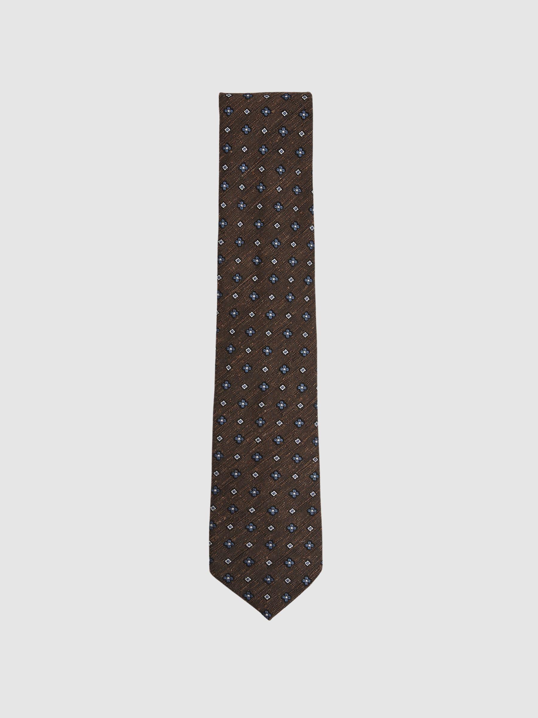 Silk-Blend Mini-Floral Tie in Tobacco Brown Product Image