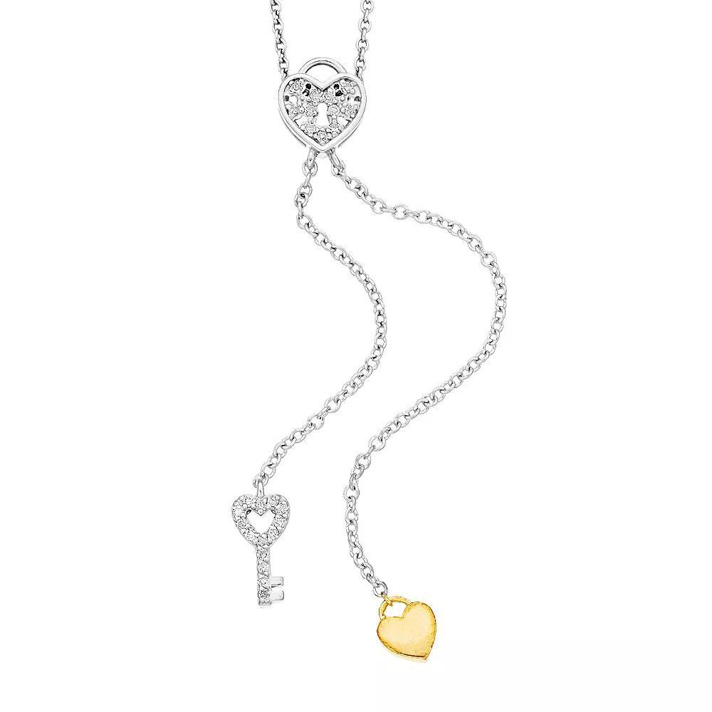 Two Tone Sterling Silver Diamond Accent Heart & Key Pendant Necklace, Women's, Size: 18" Product Image