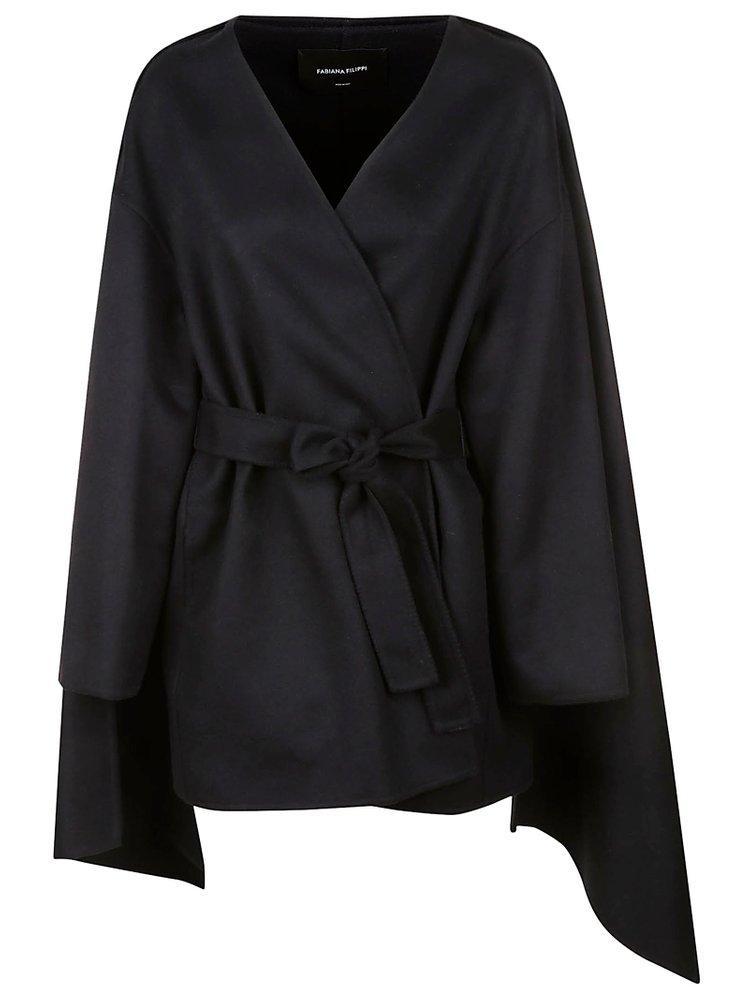 FABIANA FILIPPI Tie-waist Layered Cardi-coat In Black Product Image