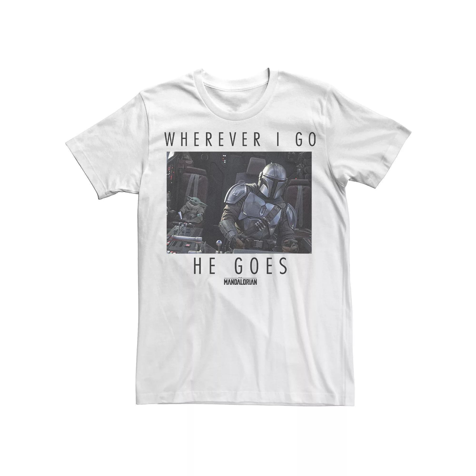 Big & Tall Star Wars: The Mandalorian The Child Wherever I Go He Goes Tee, Men's, Size: XLT, White Product Image