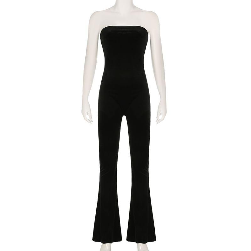 Strapless Plain Flared Jumpsuit Product Image
