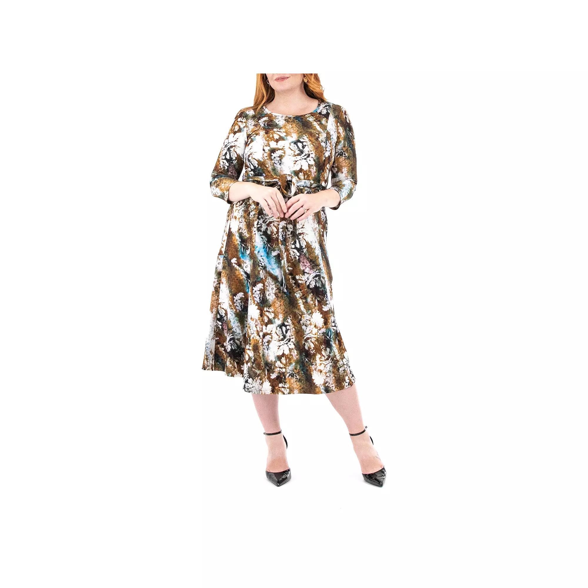 Womens Nina Leonard Sylvia Print Midi Dress Red Geo Product Image