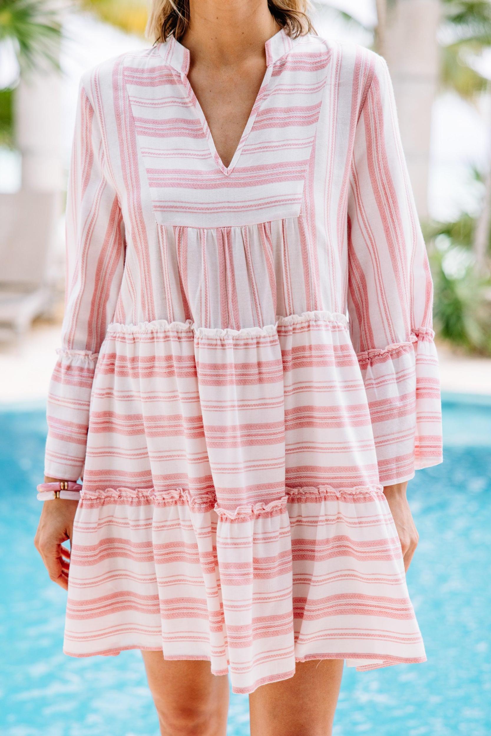 All The Above Pink Striped Tiered Dress Female Product Image