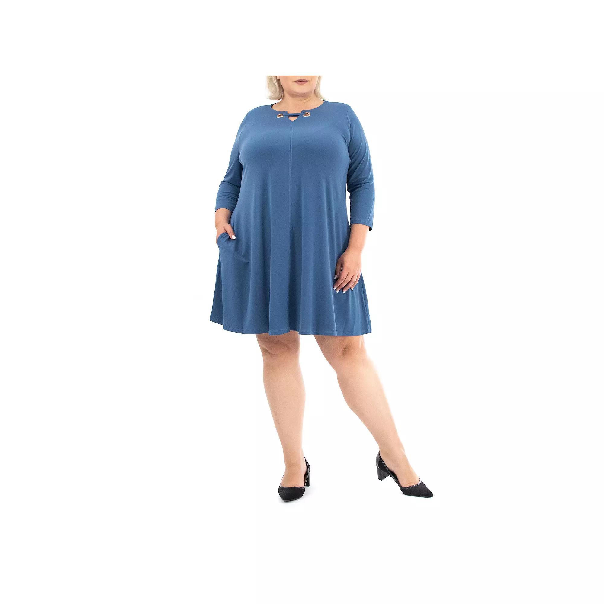 Plus Size Nina Leonard Grommet Notchneck Dress, Women's, Size: 2XL, New Teal Gold Product Image