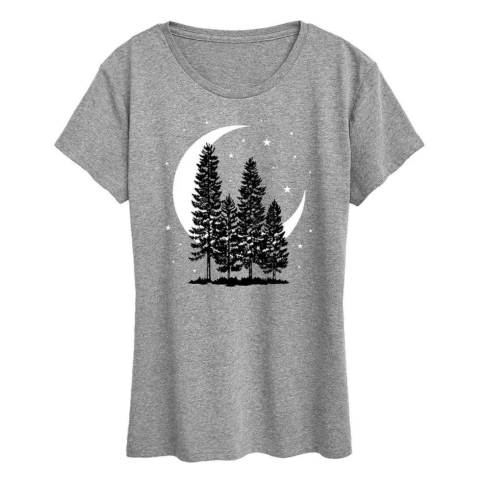 Womens Crescent Moon Trees Graphic Tee Grey Green Product Image