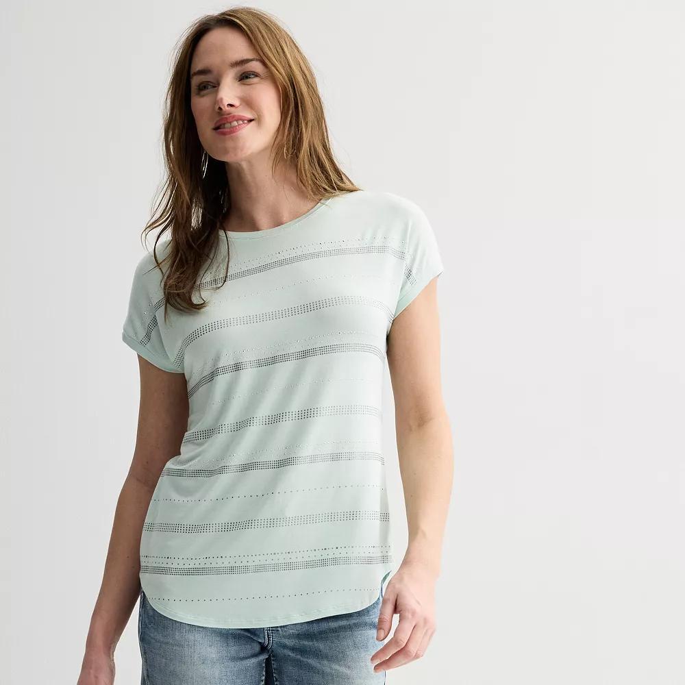 Women's Apt. 9® Short Sleeve Embellished Top, Size: XL, Green Frost Product Image