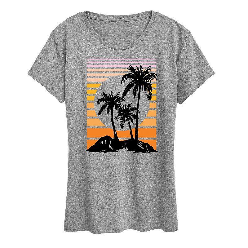 Women's Sunset Palm Trees Graphic Tee, Size: Small, Grey Gray Product Image
