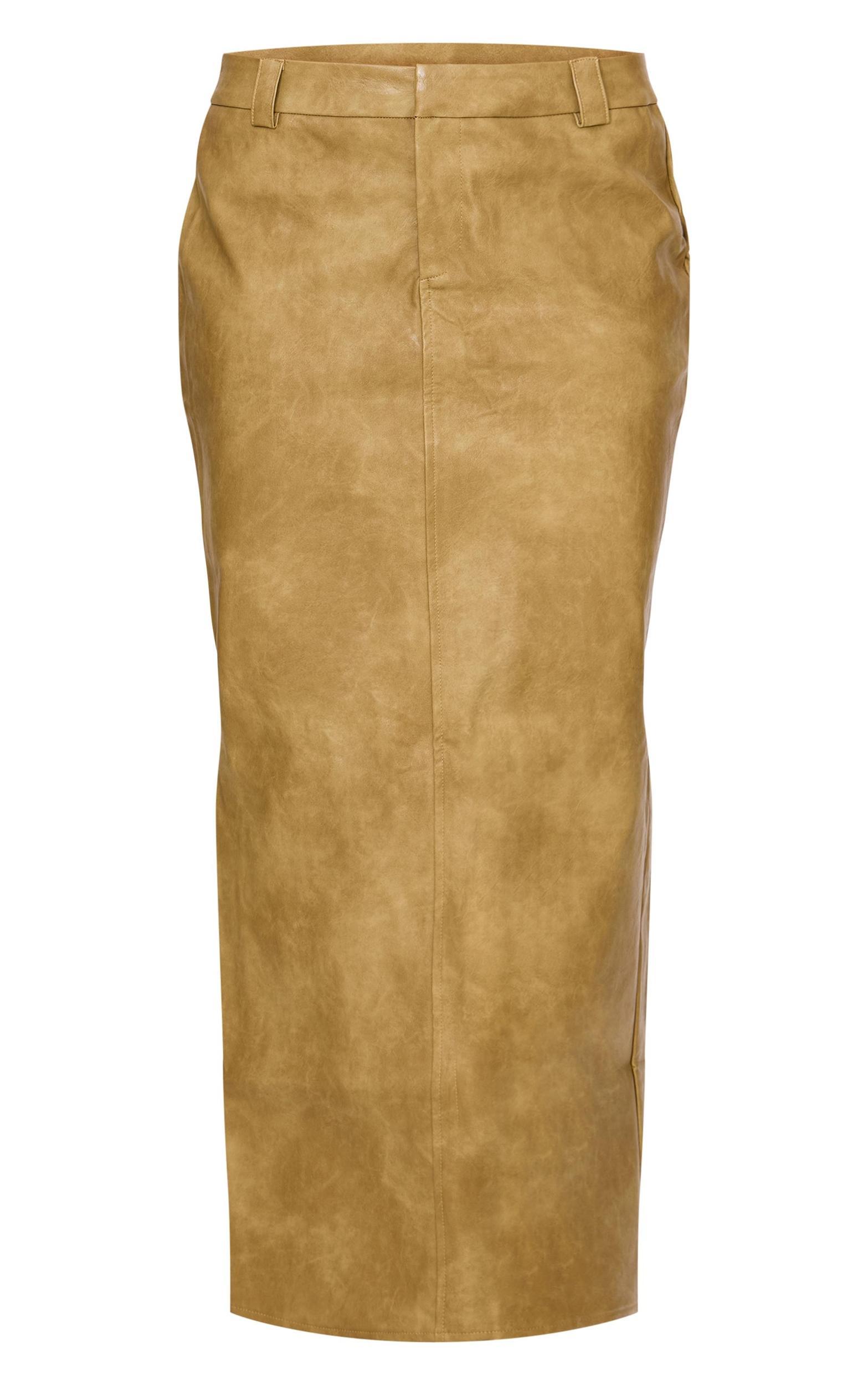Premium Olive Washed Faux Leather Maxi Skirt Product Image