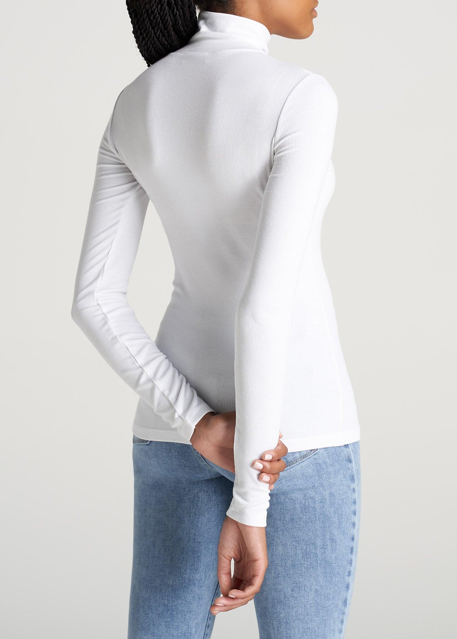 Tall Women's FITTED Long Sleeve Ribbed Turtleneck Tee in White Product Image