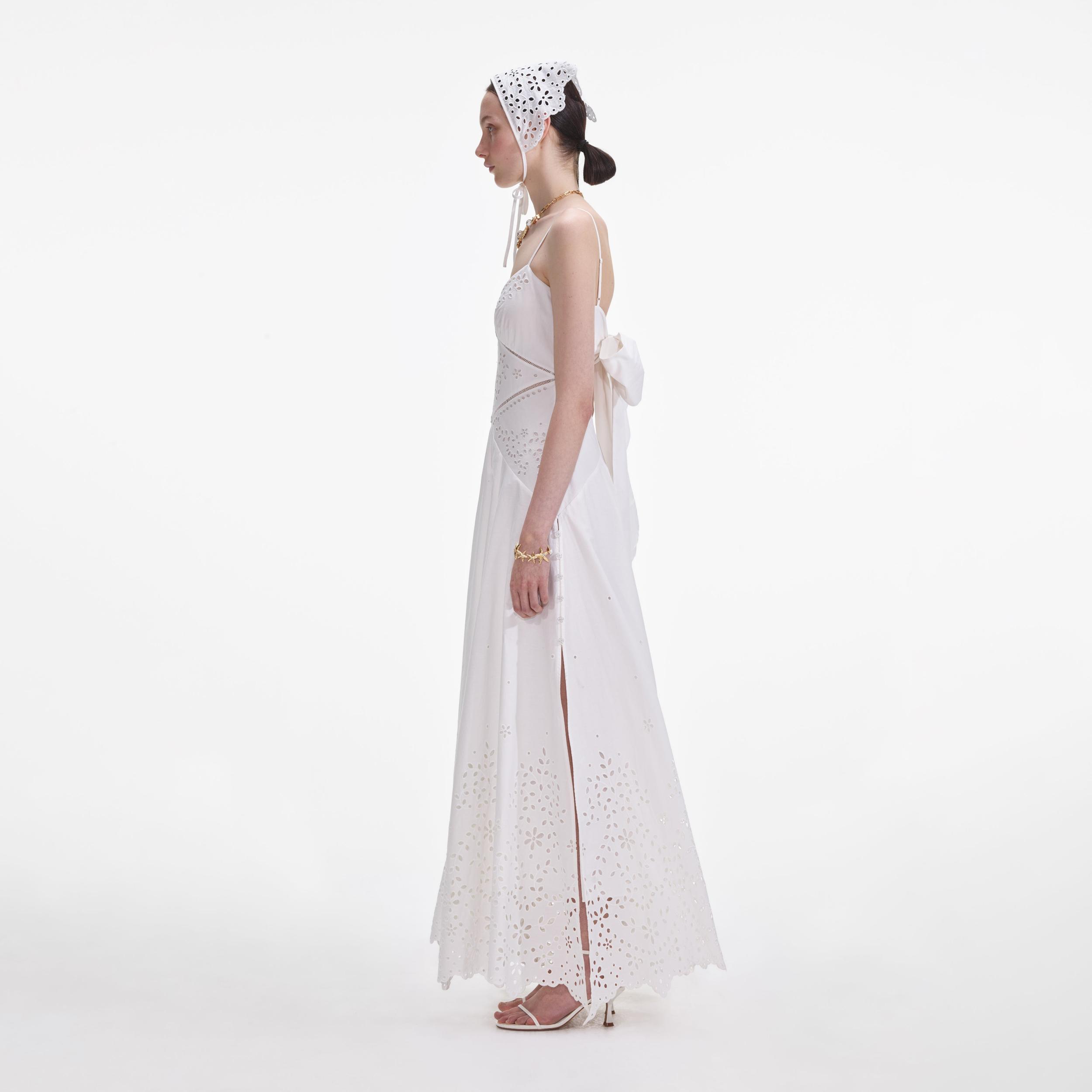 White Cotton Embroidered Maxi Dress Product Image
