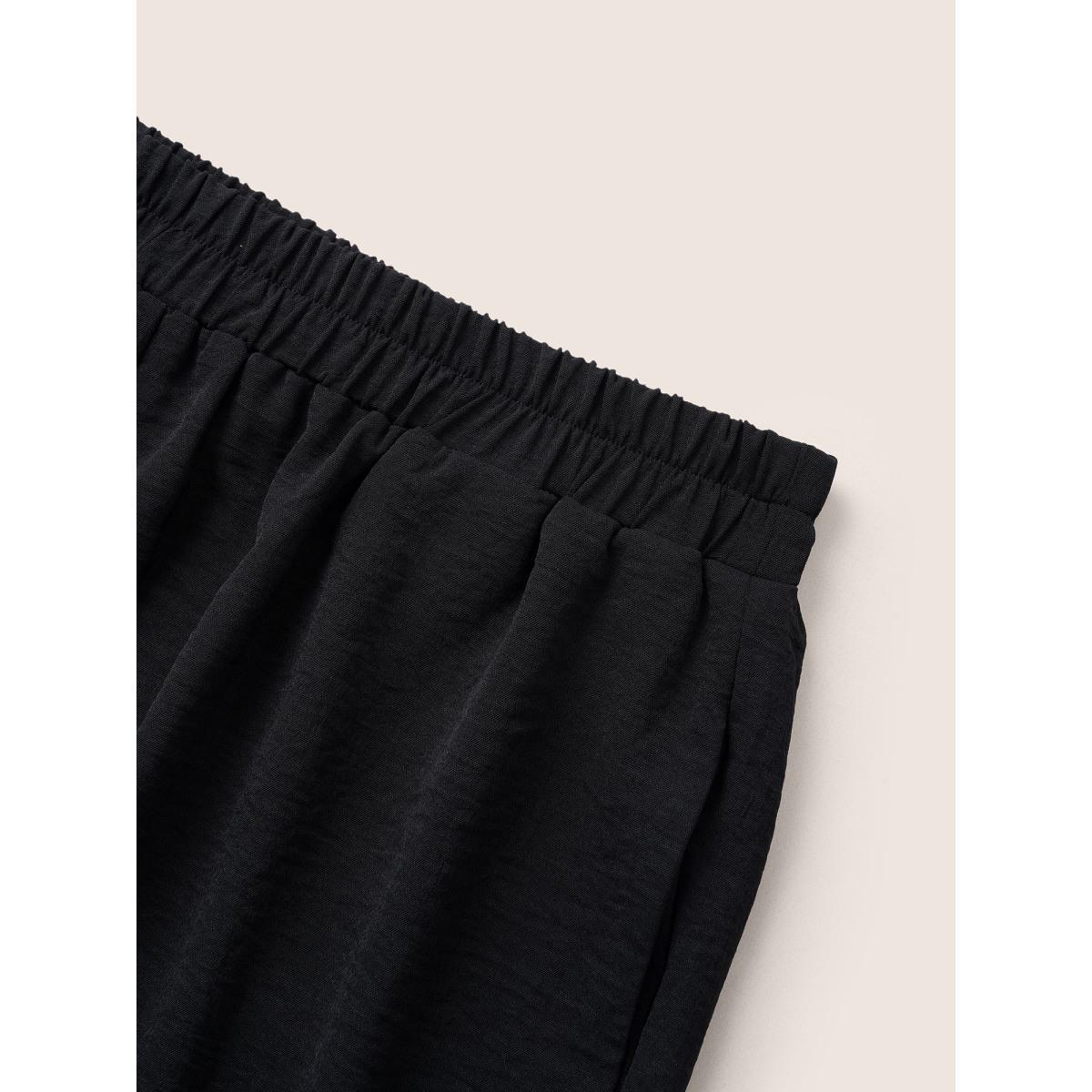 Plus Size Laser Cut Elastic Waist Wide Leg Pants Women Black Elegant Wide Leg High Rise Everyday Pants BloomChic 18-20/2X Product Image