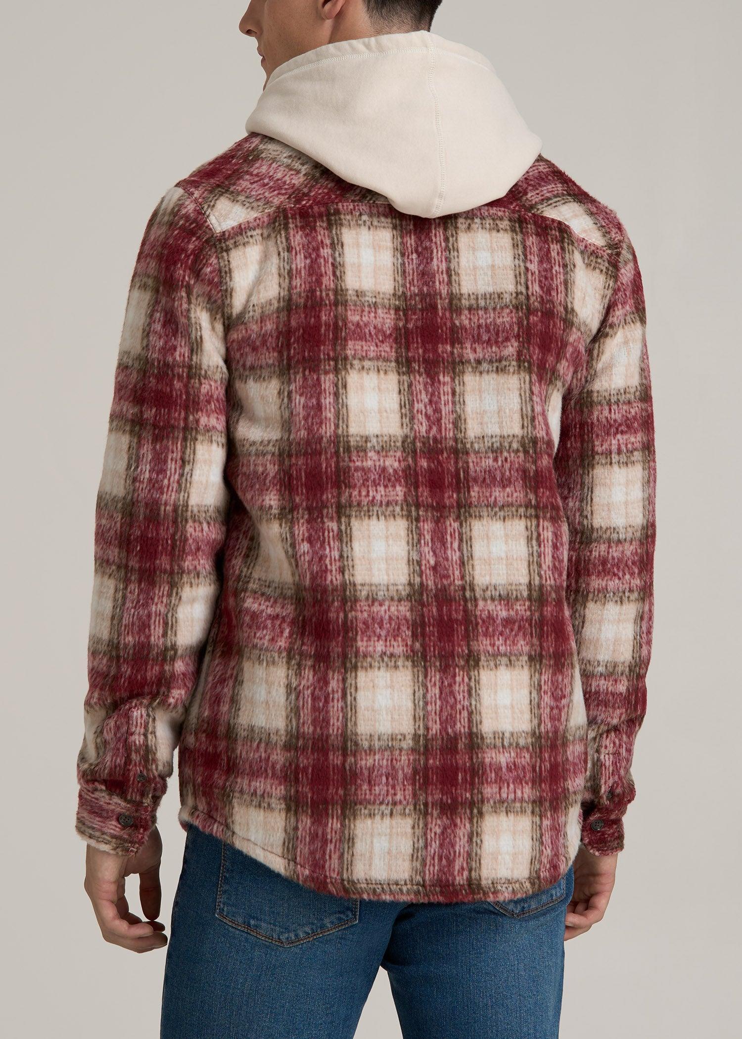 Brushed Flannel Overshirt for Tall Men in Ecru and Red Plaid Product Image