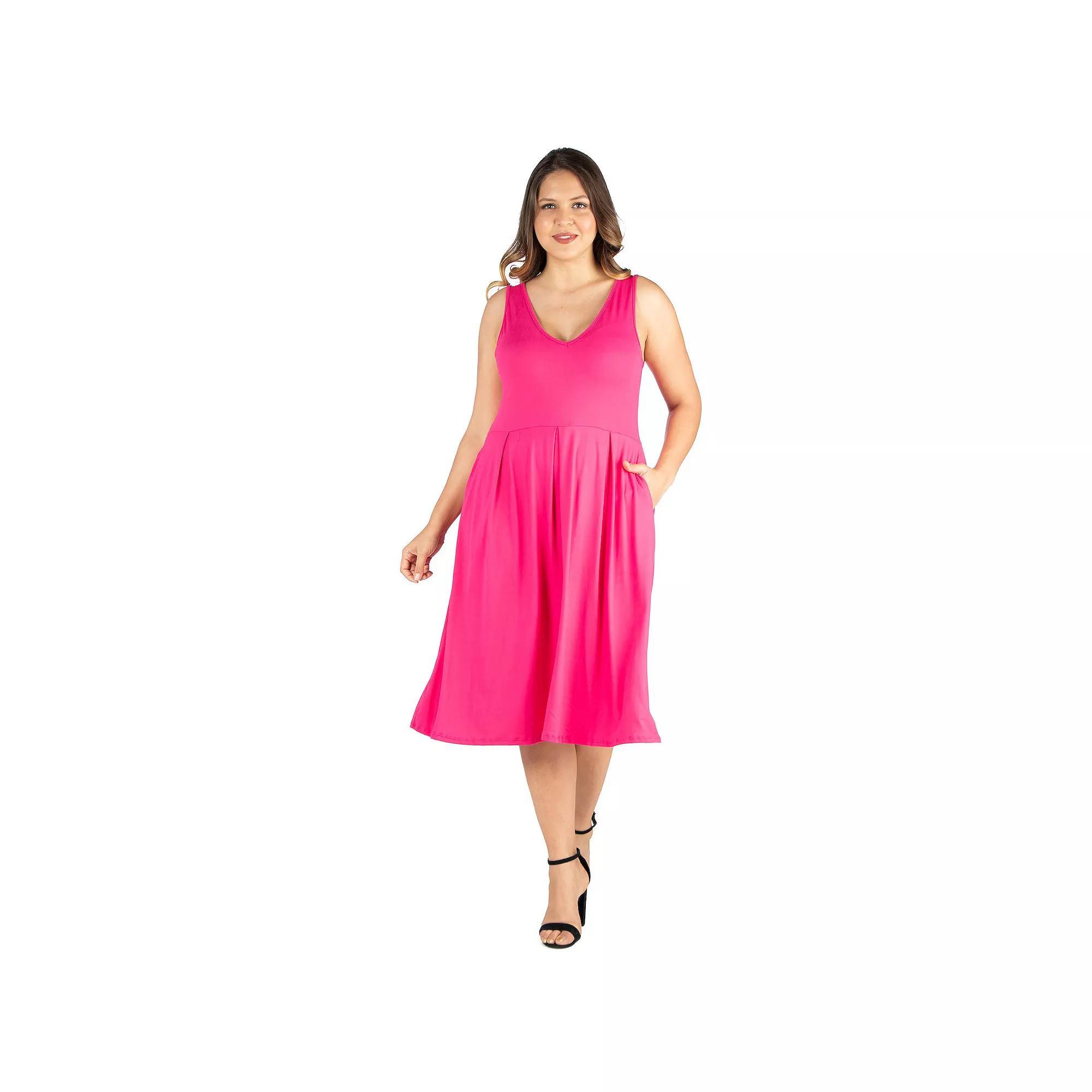 Plus Size 24seven Comfort Apparel Sleeveless Midi Fit and Flare Dress with Pockets, Womens Product Image