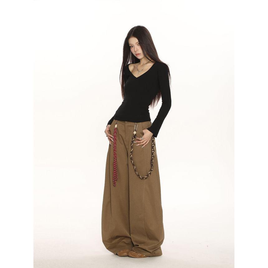 High Rise Plain Wide Leg Baggy Jeans Product Image