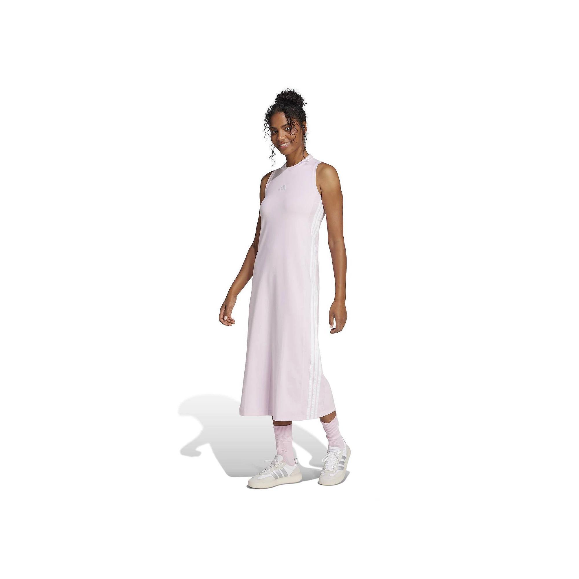 Women's adidas 3-Stripes Long Racerback Sportswear Dress, Size: XS, Clear Pink White Product Image