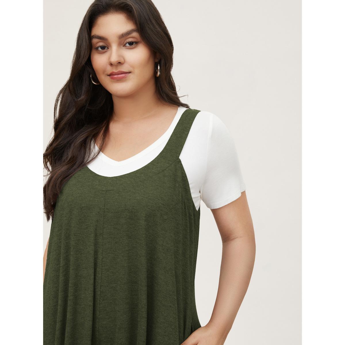 Plus Size ArmyGreen Supersoft Essentials Solid Pocket Adjustable Straps Jumpsuit Women Casual Sleeveless Non Everyday Loose Jumpsuits BloomChic 18-20/2X Product Image