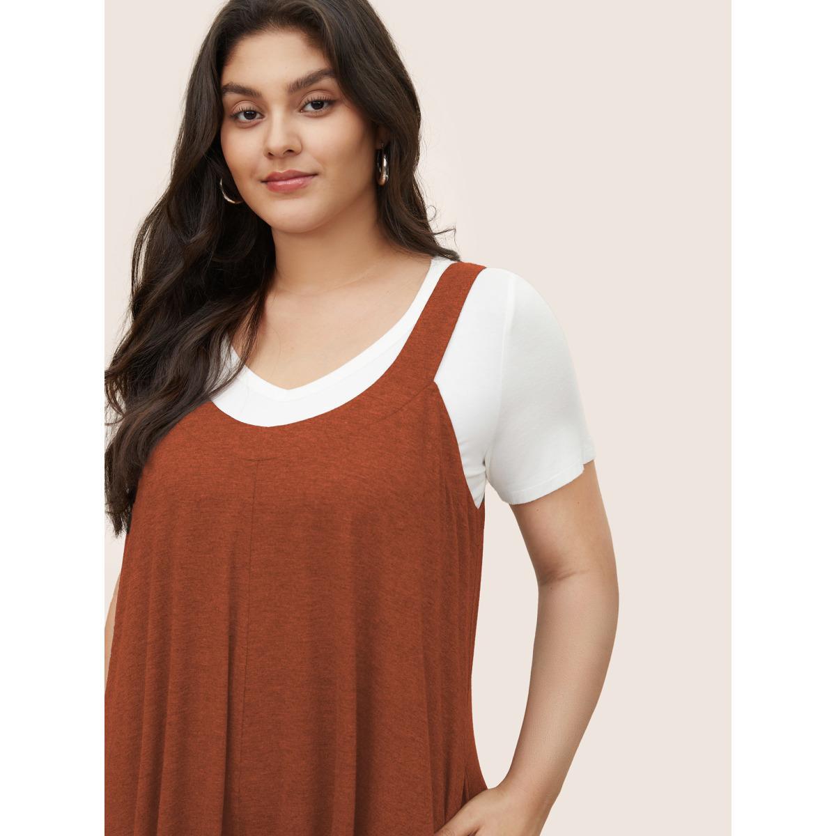 Plus Size Rust Supersoft Essentials Solid Pocket Adjustable Straps Jumpsuit Women Casual Sleeveless Non Everyday Loose Jumpsuits BloomChic 10/M Product Image