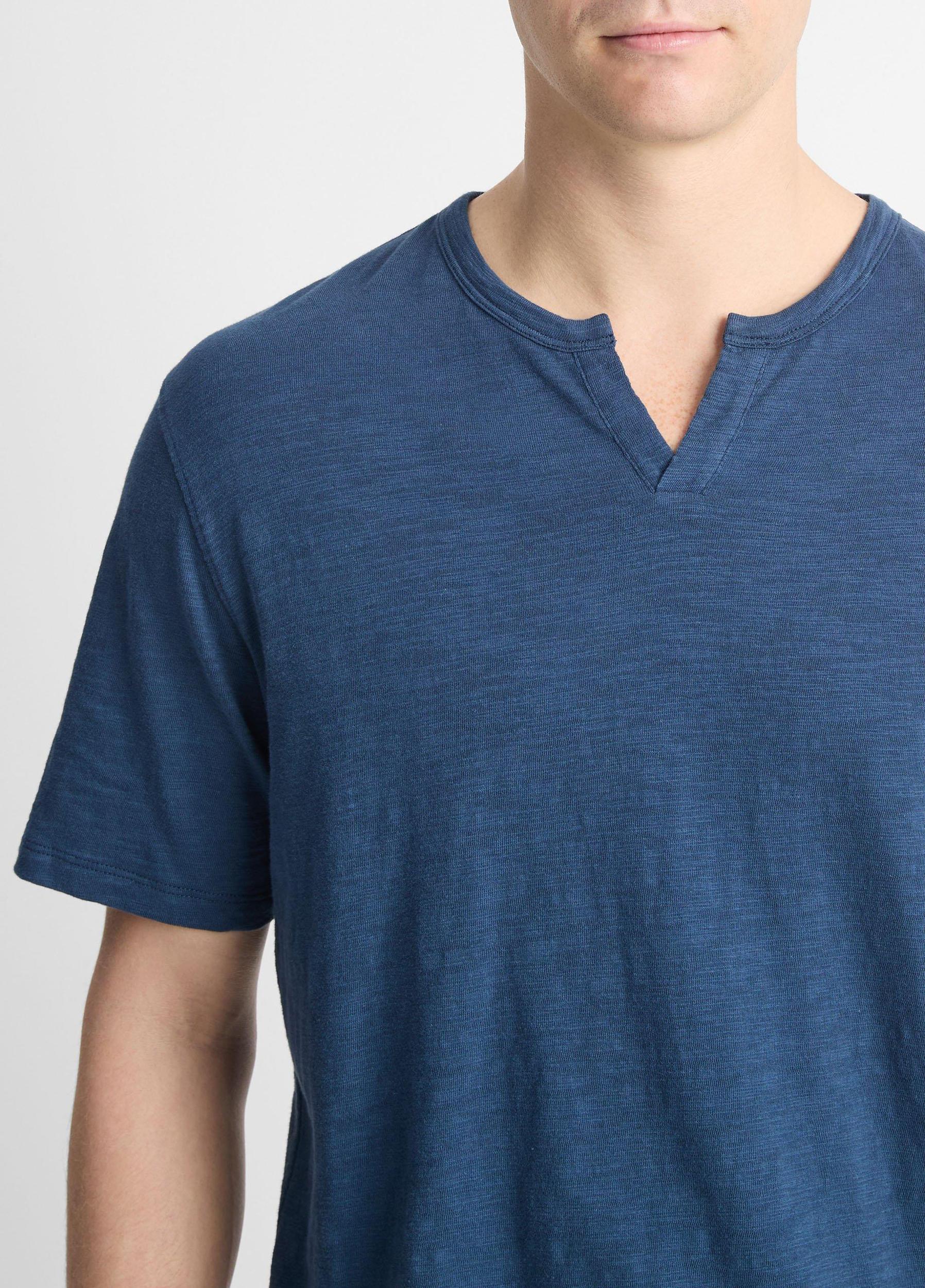 Mens Slub Cotton Split-Neck T-Shirt, Midnight Sky, Size M Vince Product Image