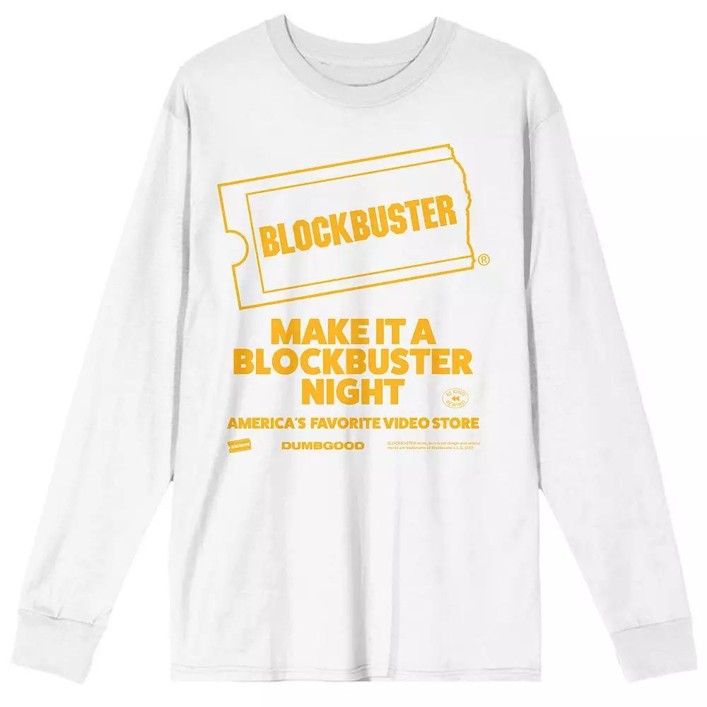 Men's Blockbuster "Make It a Blockbuster Night" Long Sleeve Graphic Tee, Size: Large, White Product Image