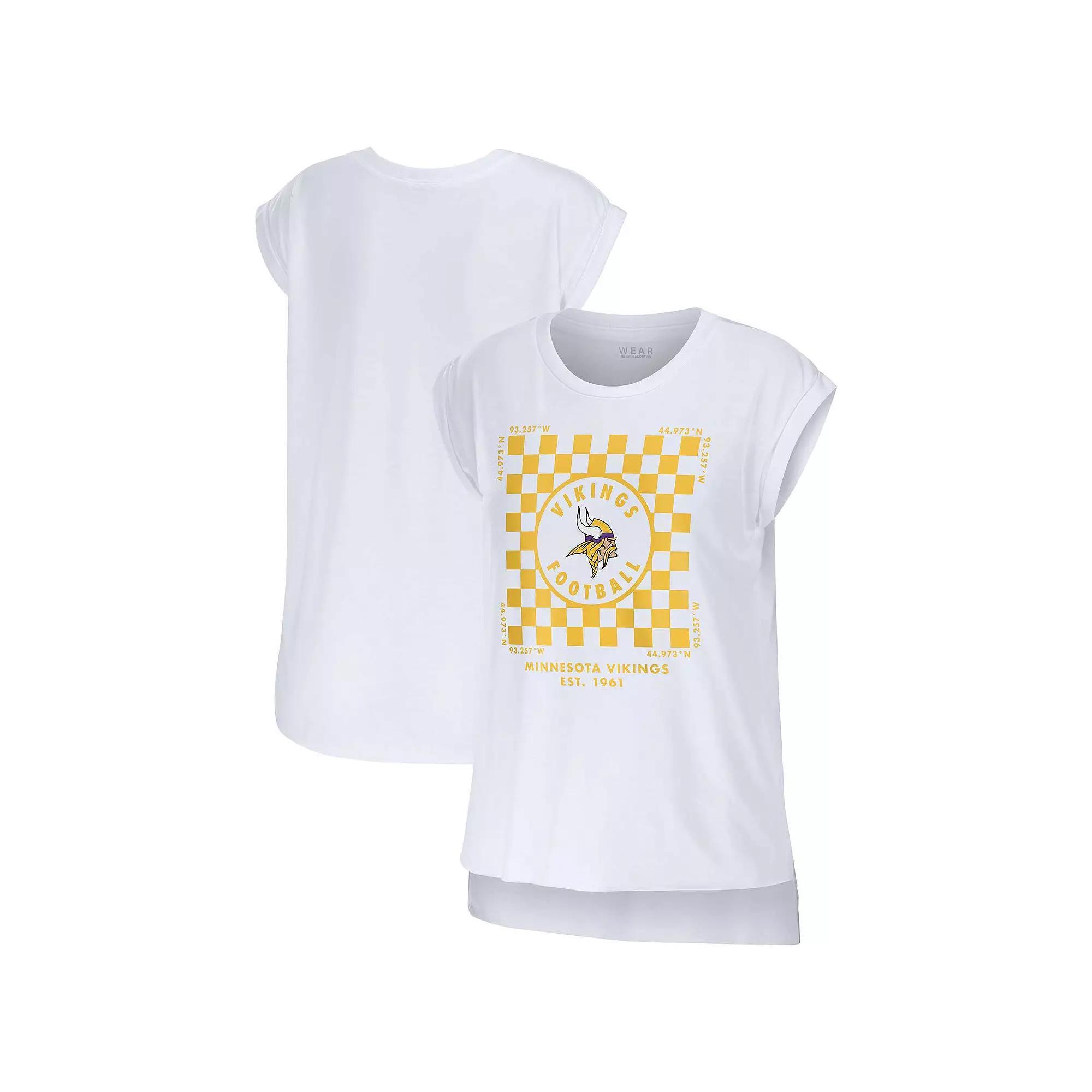 Women's WEAR by Erin Andrews White Minnesota Vikings Checker Muscle Tank Top, Size: XS Product Image