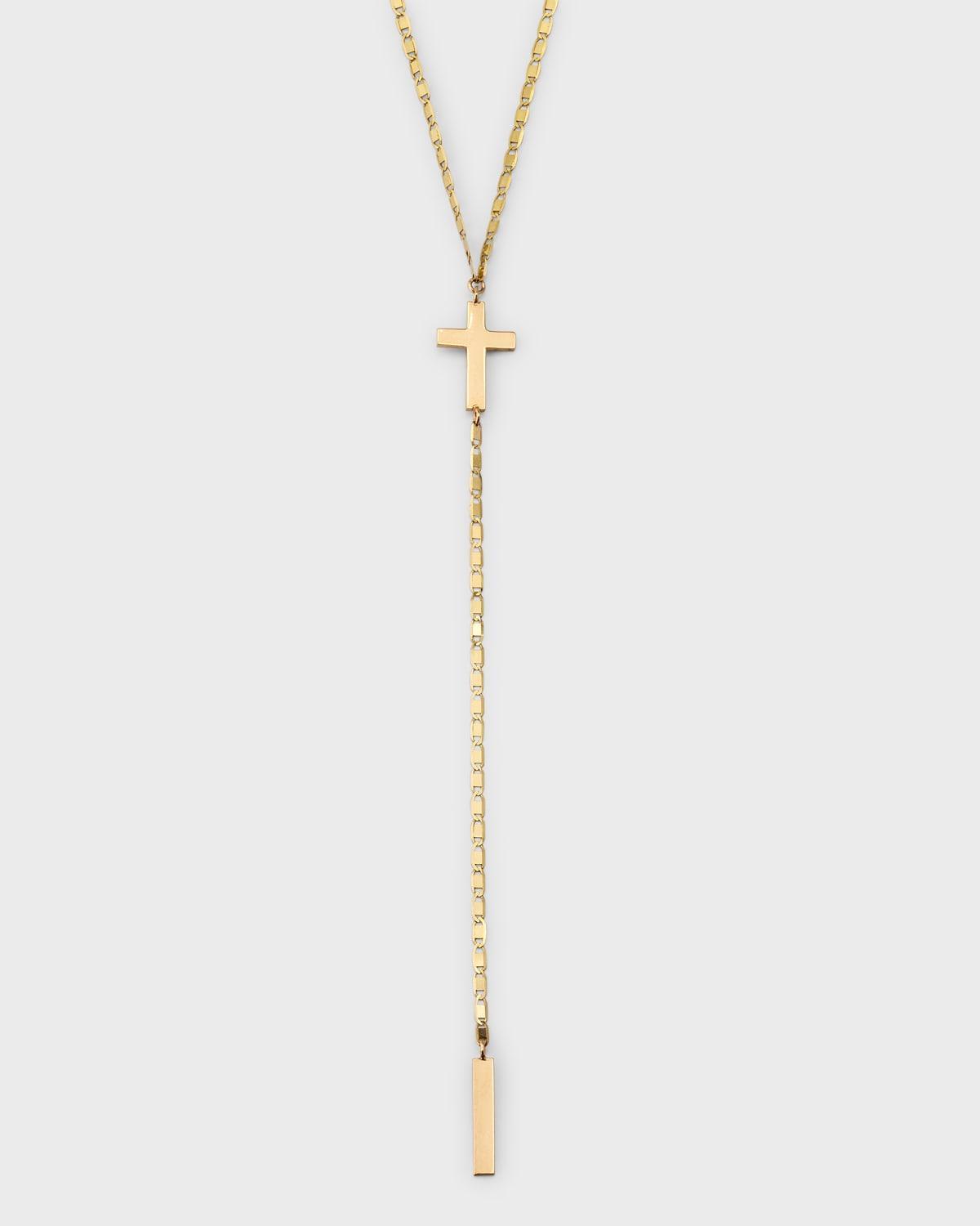14K Yellow Gold Petite Malibu Cross Bar Lariat Necklace, 18 Product Image
