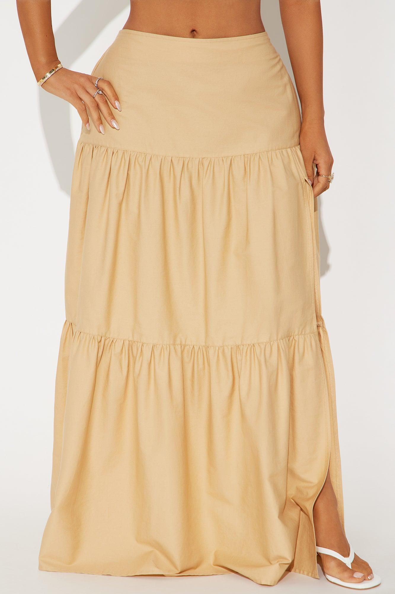 Zoey Poplin Tiered Maxi Skirt - Khaki Product Image