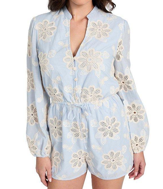 Guess Floral Embroidered Long Sleeve Voile Romper Product Image