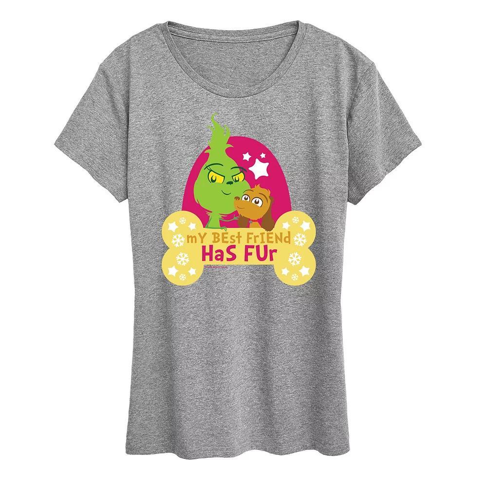 Womens Dr. Seuss Little Grinch Best Friend Has Fur Graphic Tee, Girls Grey Blue Product Image