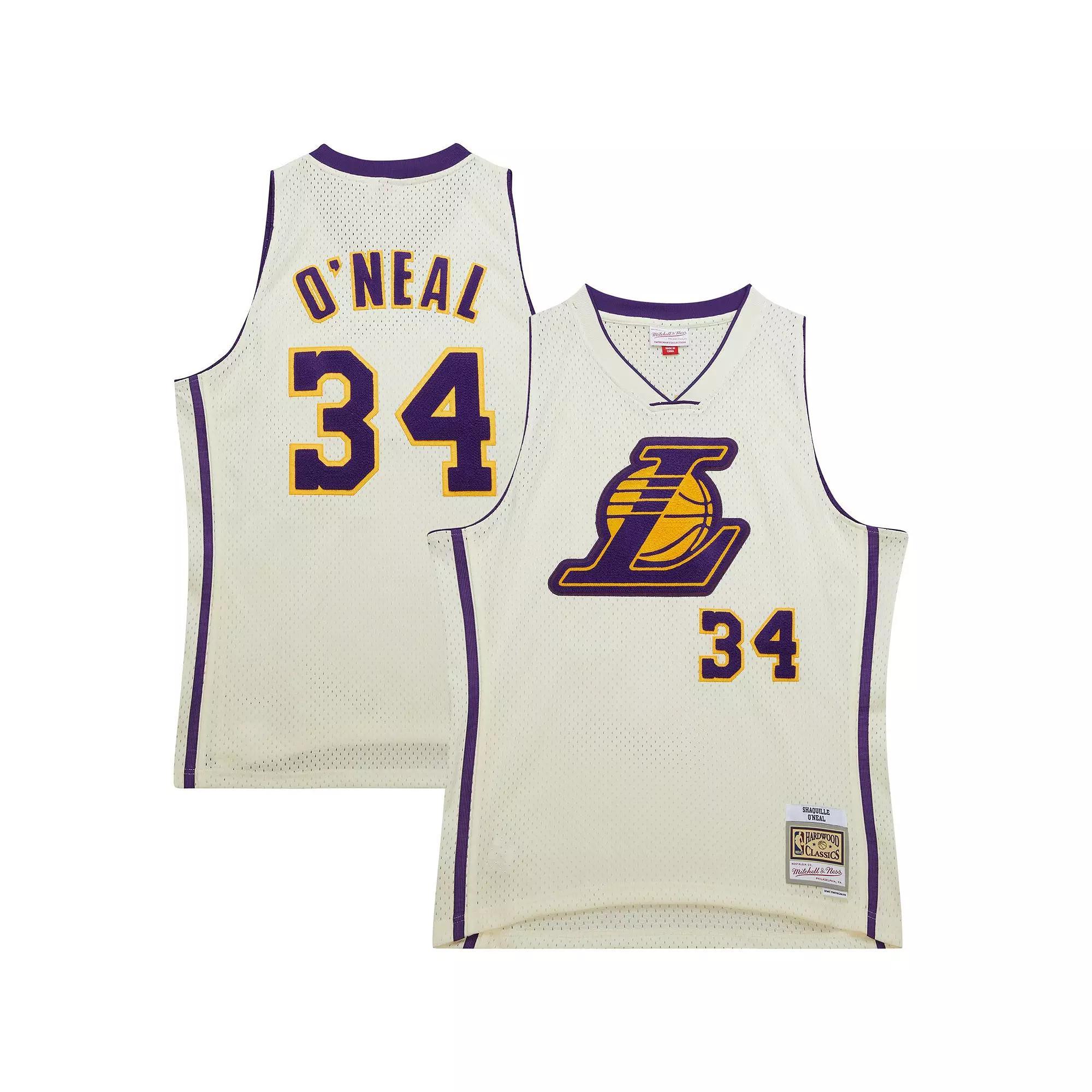 Mens Mitchell & Ness Shaquille ONeal Cream Los Angeles Lakers Chainstitch Swingman Jersey Product Image