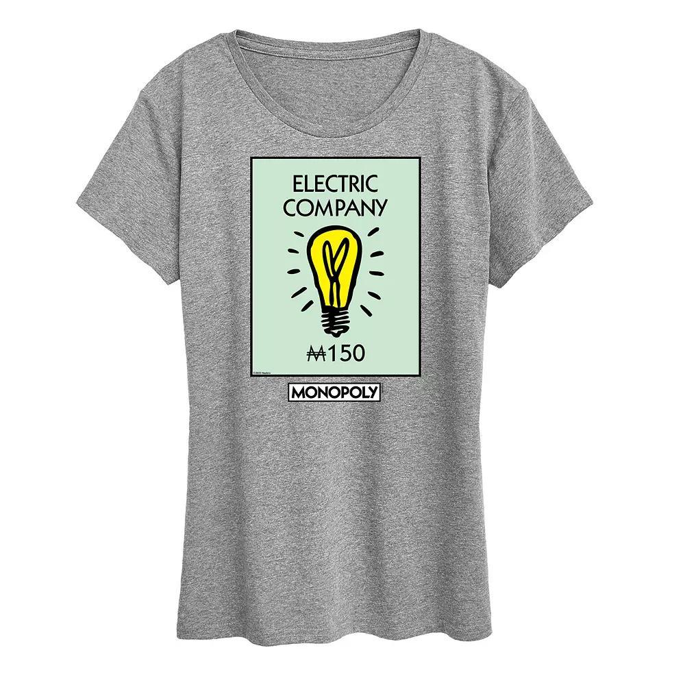 Womens Monopoly Electric Company Graphic Tee by Hasbro Grey Gray Product Image