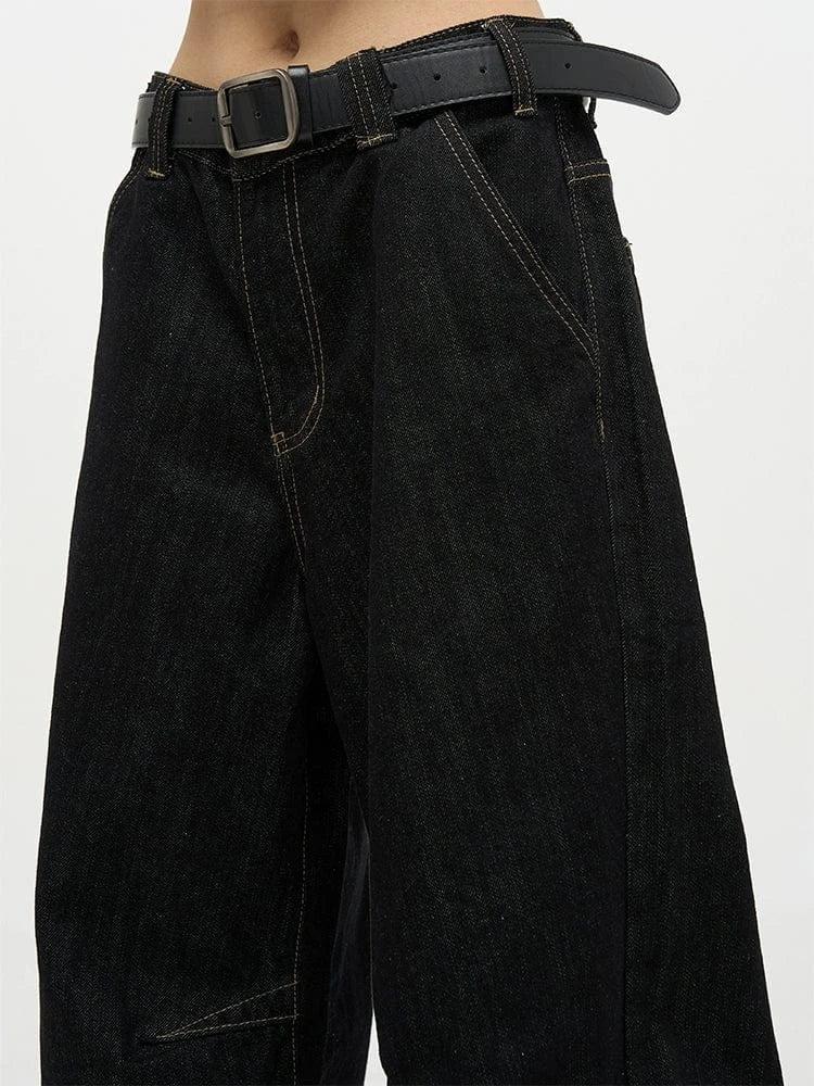 RT No. 18704 BLACK RAW DENIM STRAIGHT JEANS Product Image