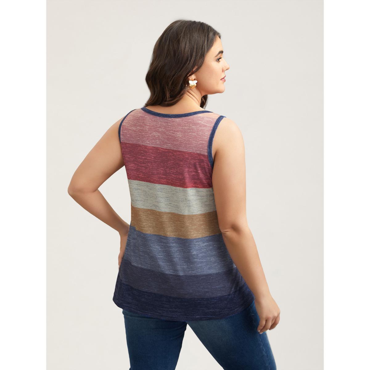 Plus Size Multi-Color Stripes Off-Sleeves Vest Women Multicolor Elegant Contrast Notched collar Everyday Tank Tops Camis BloomChic 18-20/2X Product Image