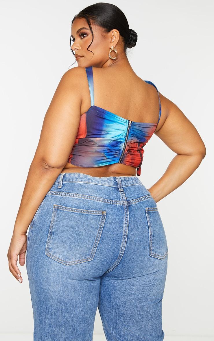 Plus Blue Abstract Print Mesh Layered Corset Top Product Image
