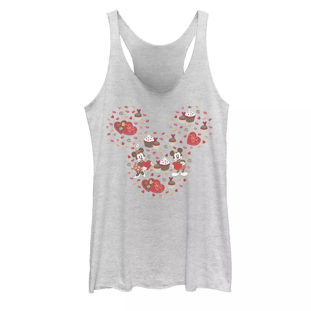 Disney's Mickey Mouse & Minnie Valentine's Day Chocolates & Hearts Juniors' Racerback Tank Top, Girl's, Size: XS, White Grey Product Image