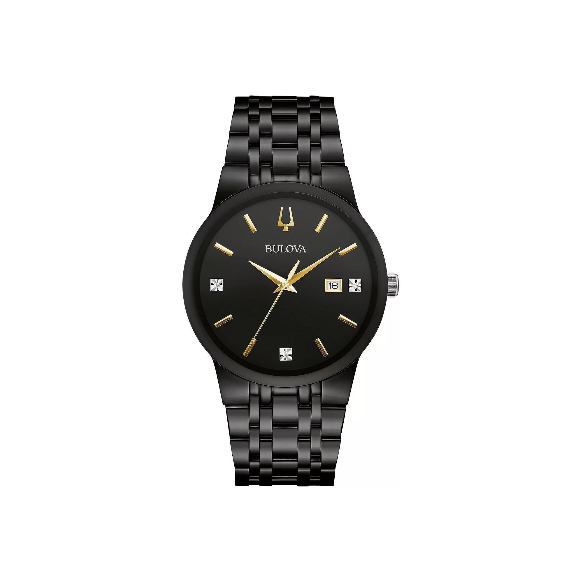 Bulova Mens Black Stainless Steel Diamond Accent Watch - 98D166 Product Image