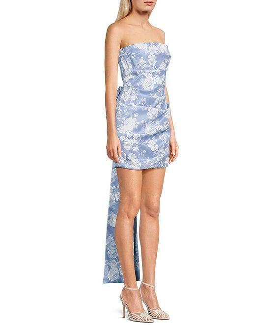 Allison & Kelly Strapless Taffeta Floral Print Bow Back Mini Dress Product Image