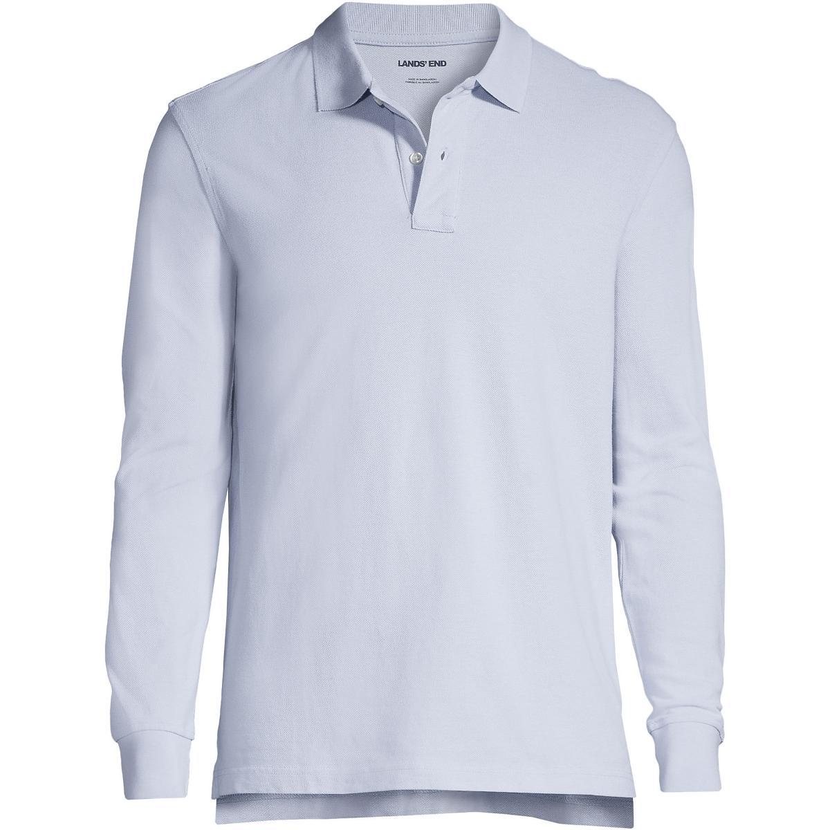 Mens Lands End Long Sleeve Mesh Polo Shirt Gray Grey Product Image