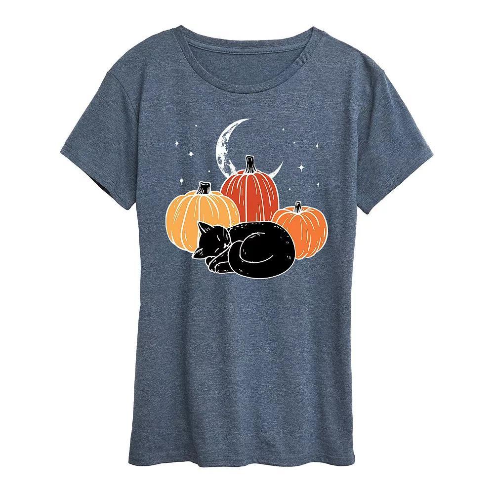 Womens Black Cat Pumpkin Nap Halloween Tee, Girls Product Image