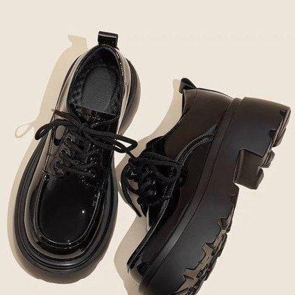 Platform Chunky Heel Lace-Up Shoes Product Image