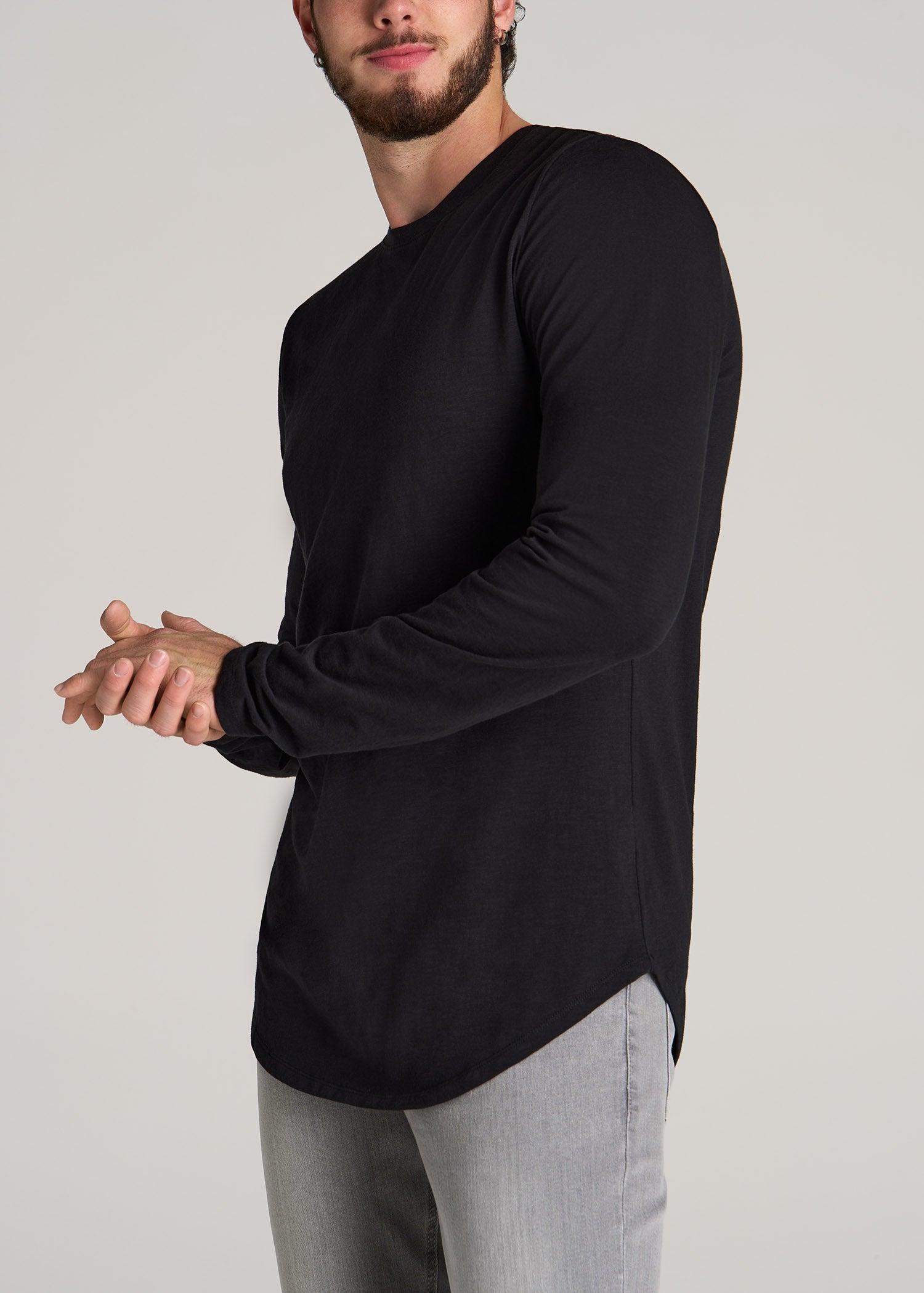 Slub Long Sleeve Scoop Tall Men's Tee in Black Product Image