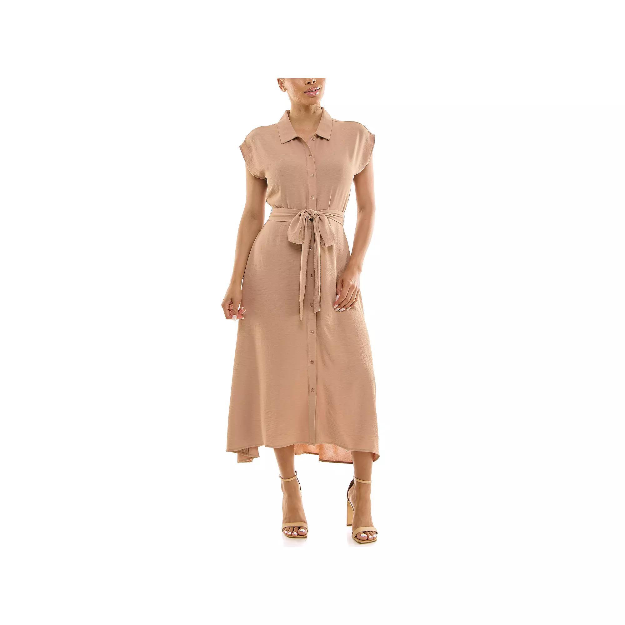 Womens Nina Leonard Cap Sleeve Collard Button Dress Product Image