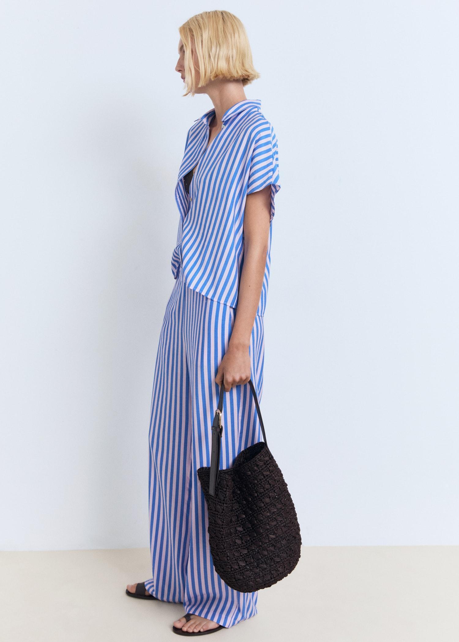 Stripe-print straight pants - Women | MANGO USA Product Image
